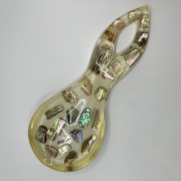 ✨ Vintage 1970s Lucite Spoon Rest with Embedded Abalone Shell ✨ - Picture 1 of 4